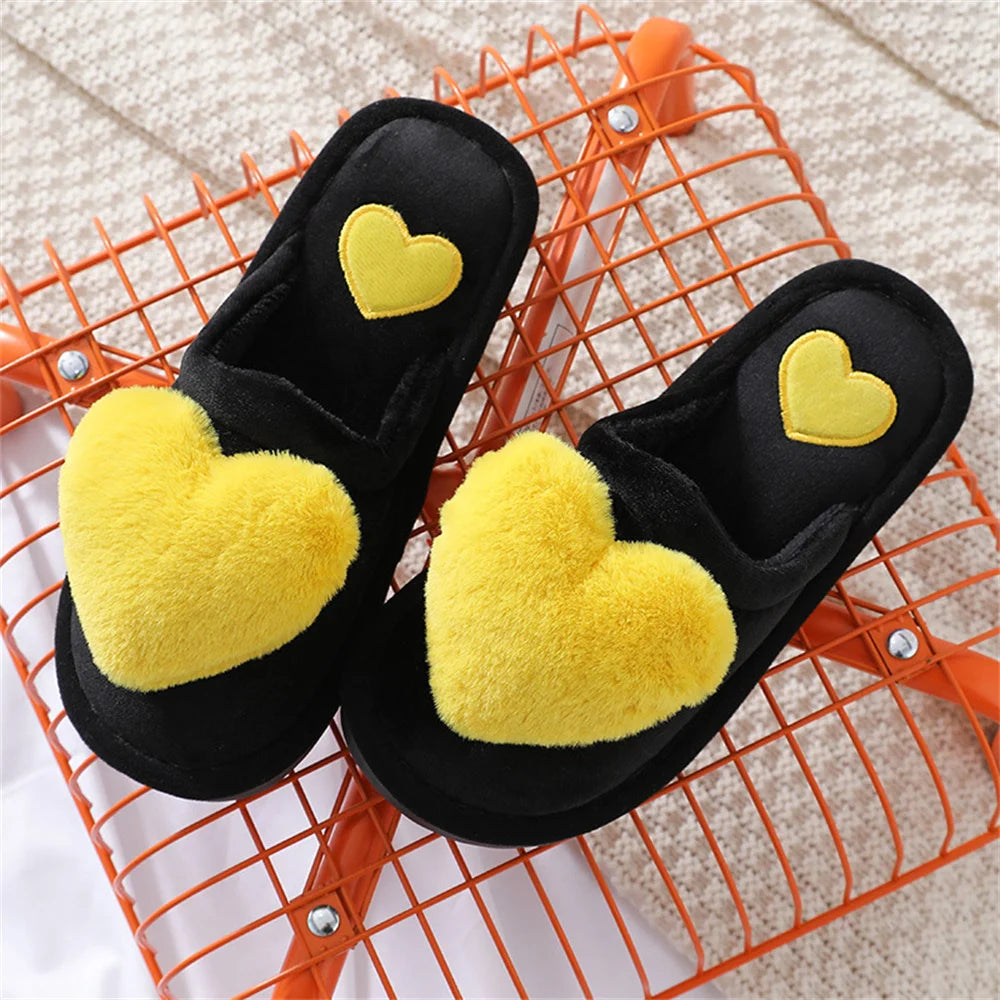 Women’s Plush Heart Slippers – Warm Indoor Non-Slip Winter House Shoes