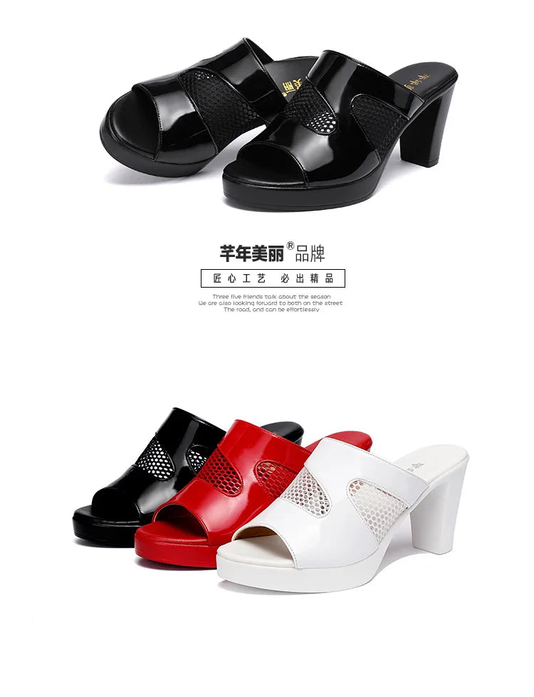Mesh Summer Heeled Slippers Ladies Shoes for Women Sandals Peep Toe Outside Women's Rubber Slipper Female Platform Sandals