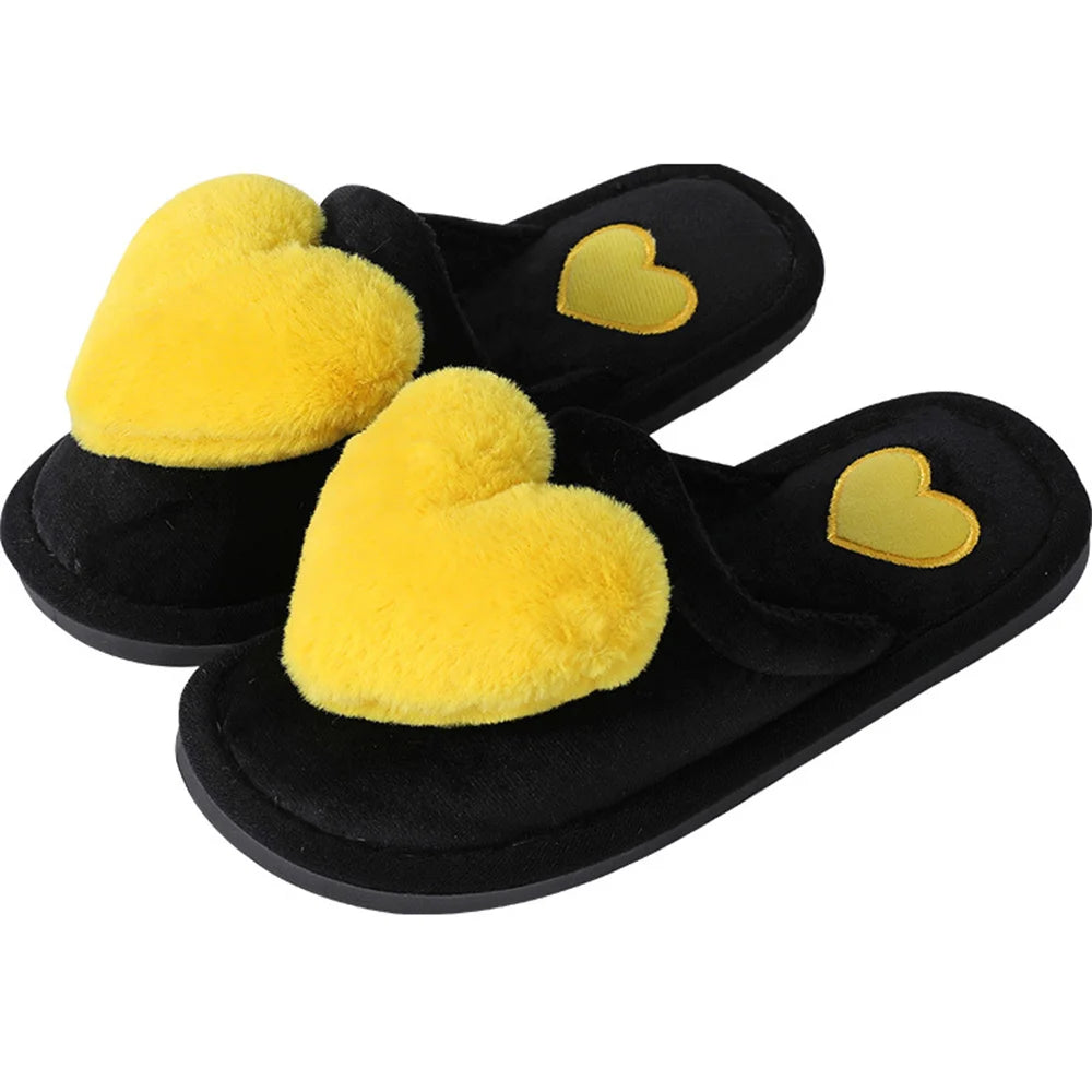Women’s Plush Heart Slippers – Warm Indoor Non-Slip Winter House Shoes