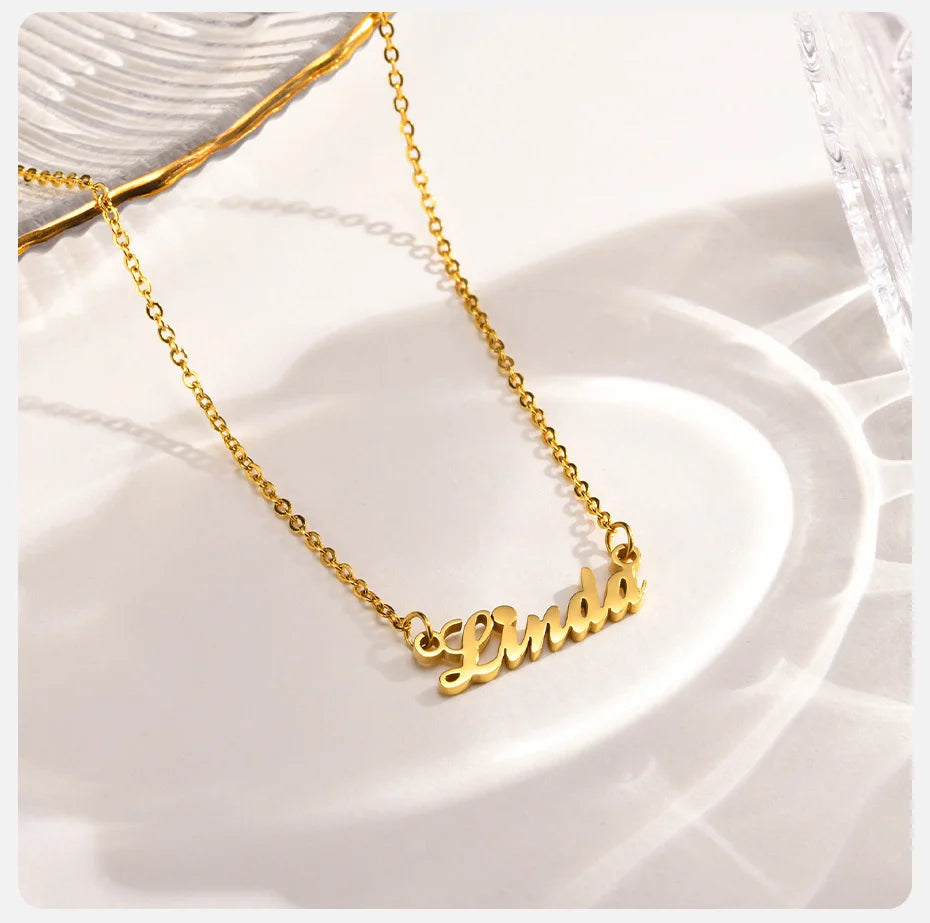 Vnox Custom Name Necklaces for Girls Boys, Stainless Steel Personalized Baby Nameplate Chokers Collar Gift Jewelry
