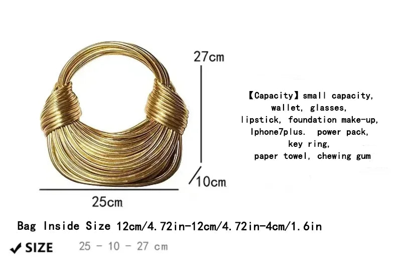 Handbags for Women New Gold Luxury Designer Brand Handwoven Noodle Bags Rope Knotted Pulled Hobo Silver Evening Clutch Chic