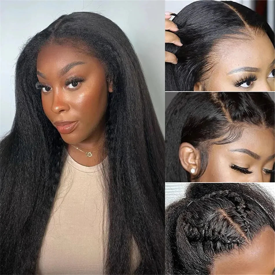 Transparent Yaki Kinky Straight Lace Front Human Hair Wigs For Women Curly 4X4 Closure Wig Pre Plucked Wig