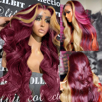 Burgundy 613 Colored Wig 200 Density 13x4 HD Lace Frontal Glueless Highlight Body Wave Human Hair Wigs