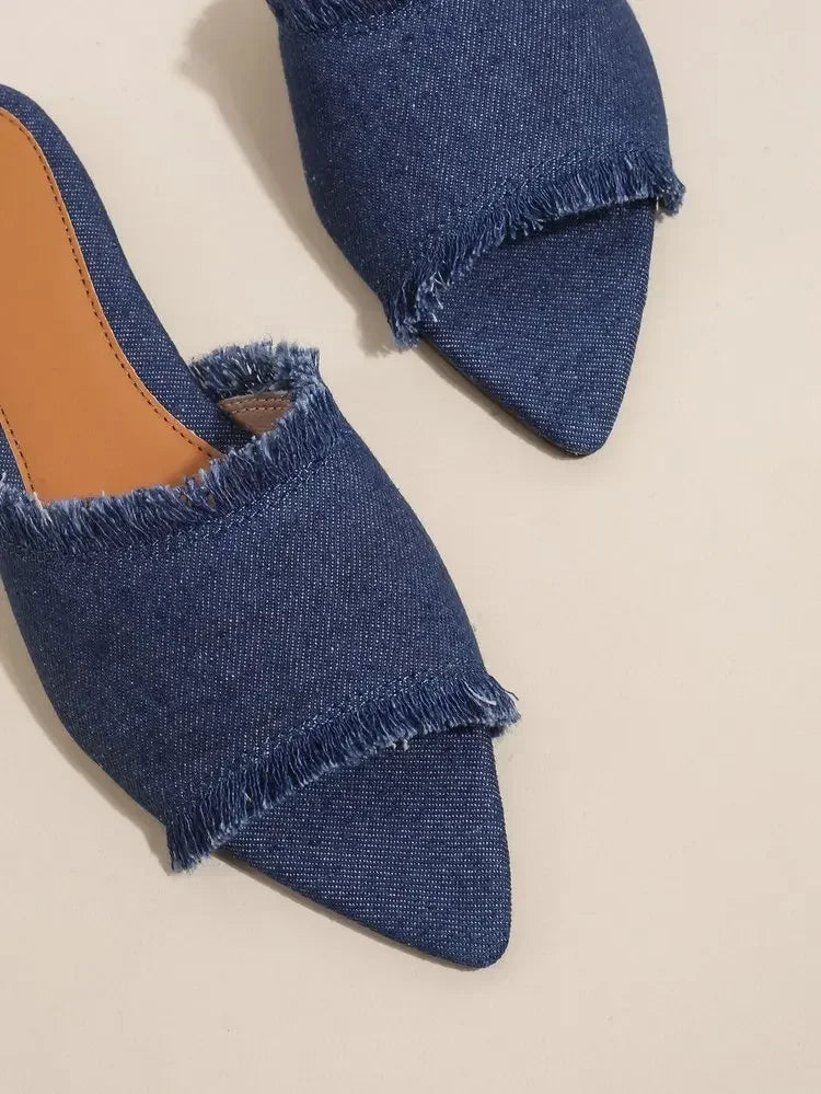 Women's Flat Stylish Beach Slippers, Denim Style, Summer Women's Pointed Cool Sandals Shoes for Women Zapatos Mujer