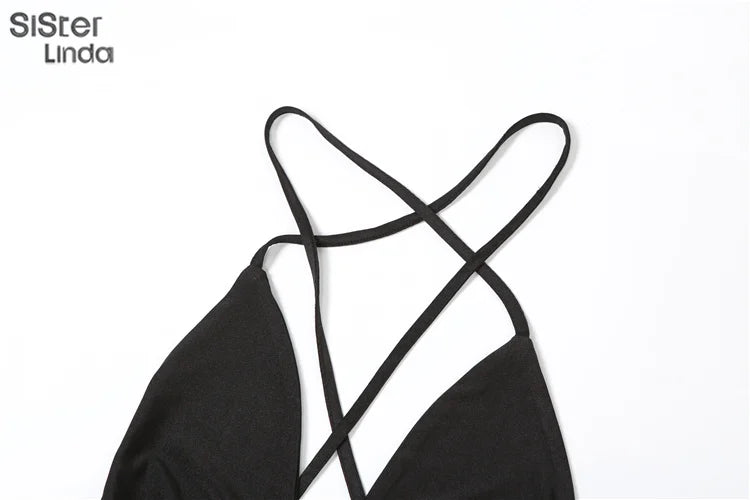 New Women's Hanging Neck Low Cut Open Back Sexy Jumpsuit Popular in Spring 2024 European And American Style Nightclub Jumpsuit