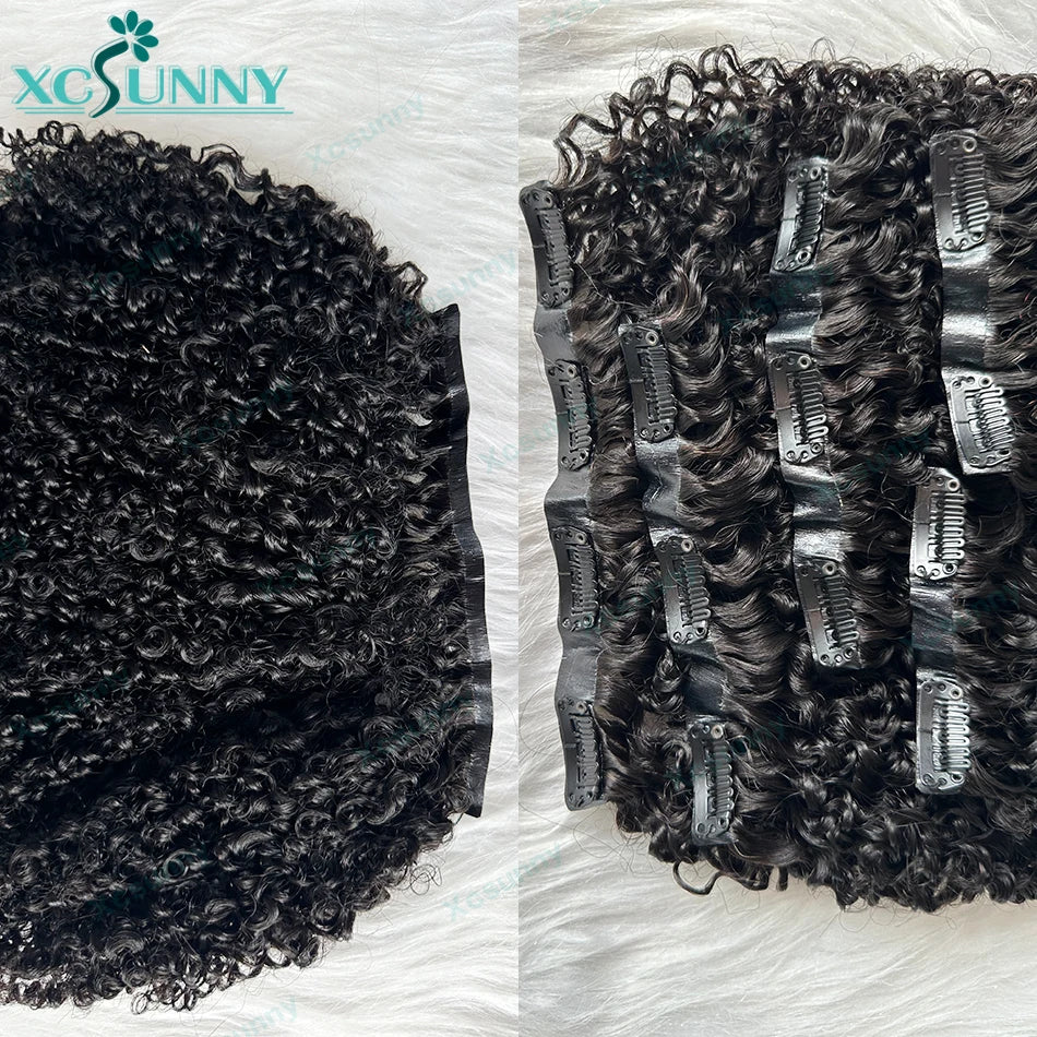 Kinky Curly Clip In Hair Extensions Human Hair Burmese Seamless PU Clip Ins Human Hair Kinky Curly For Black Women