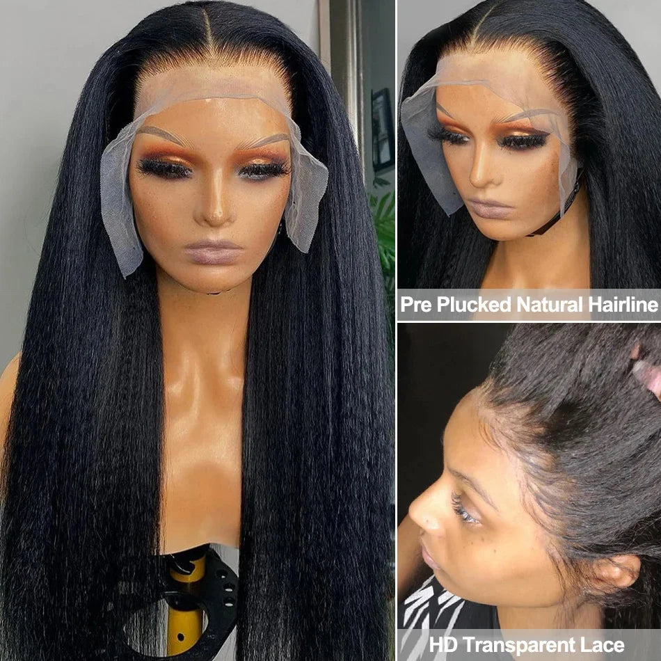 Transparent Yaki Kinky Straight Lace Front Human Hair Wigs For Women Curly 4X4 Closure Wig Pre Plucked Wig