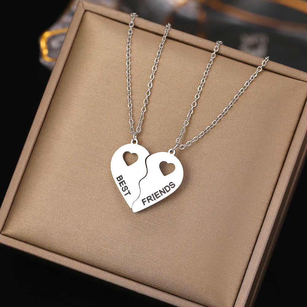 Stainless Steel Necklaces Romantic Heart Best Friends Good Friend Friendship Pendants 2 Pcs/ Set Necklace For Women Jewelry