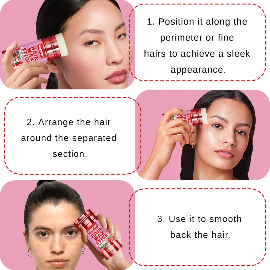 Strawberry Hair Wax Stick – Vitamin E Styling Pomade for Frizz Control & Texture