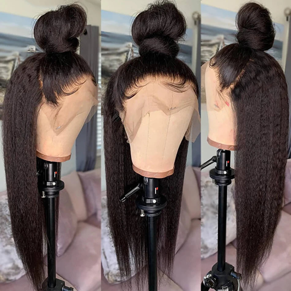 Full 360 Hd Lace Frontal Wig Kinky Yaki Straight HD Transparent Lace Front Human Hair Wig Kinky Straight Wig For Women
