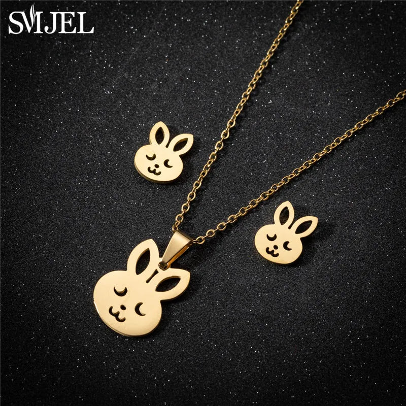 Korea Style Stainless Steel Butterfly Jewelry Sets for Women Cartoon Bee Insect Pendant Necklace Girls Summer Beach Wedding
