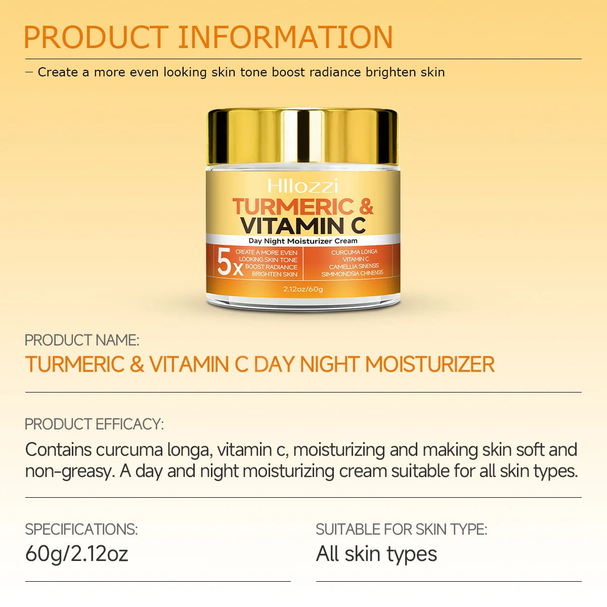 Collagen Turmeric Vitamin C Cream – Brightening & Moisturizing Face Cream (60g)