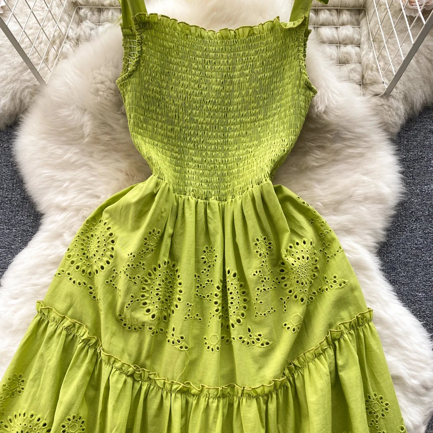 Elegant Sexy Backless High Waist embroidery Slip Dress Fairy A-line Summer Beach Vacation Slim Women Evening Party Dress