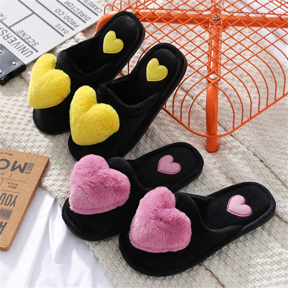 Women’s Plush Heart Slippers – Warm Indoor Non-Slip Winter House Shoes