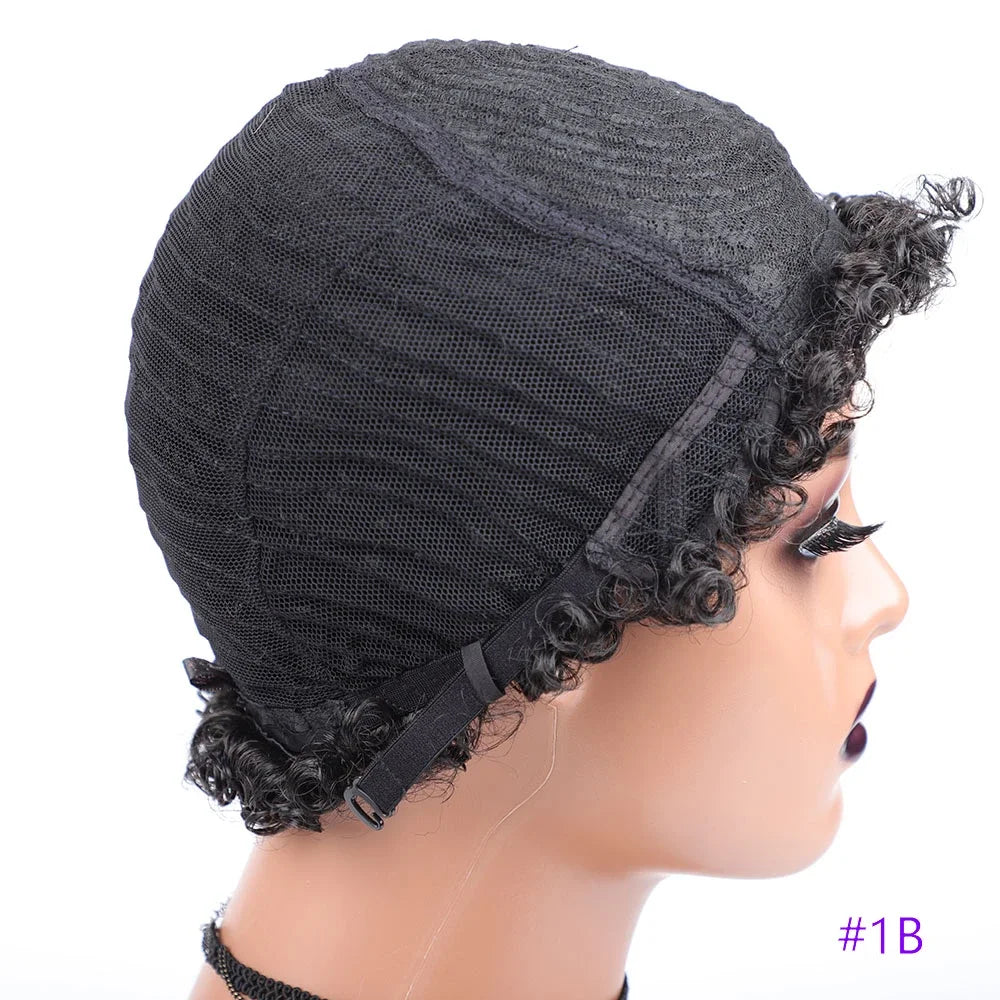 Short Kinky Curly Headband Wig – 100% Brazilian Human Hair, Full Machine Made Glueless Wig (Remy, Curly Wave)