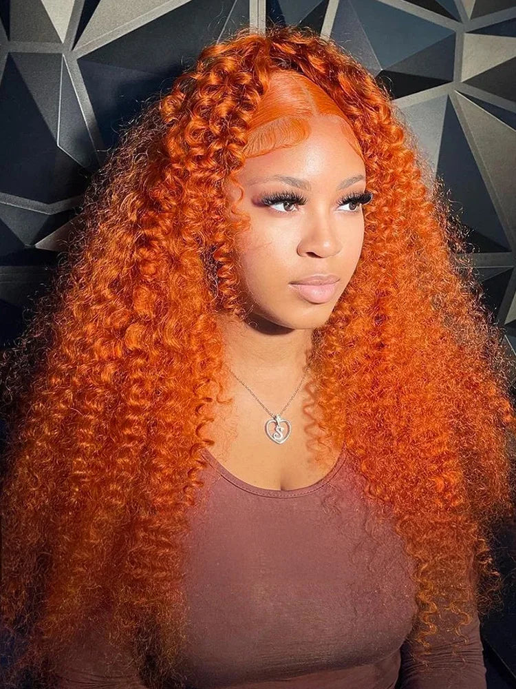 200 Density Orange Ginger 13x6  Lace Frontal Wig Curly Human Hair Wigs 30 40 Inch Deep Wave 13x4 HD Lace Front Human Hair Wig