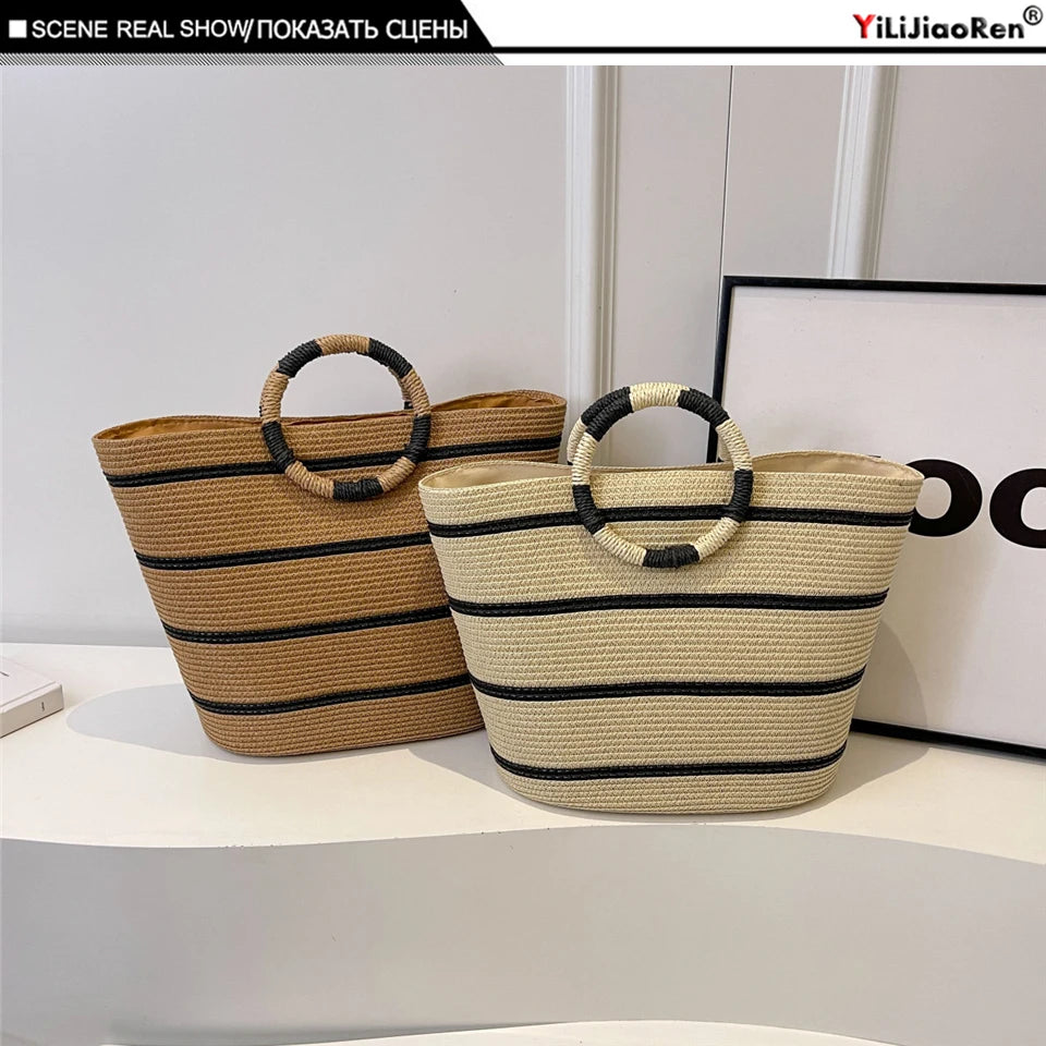 Handmade Woven Straw Beach Bag – Women’s Summer Shoulder Tote Handbag