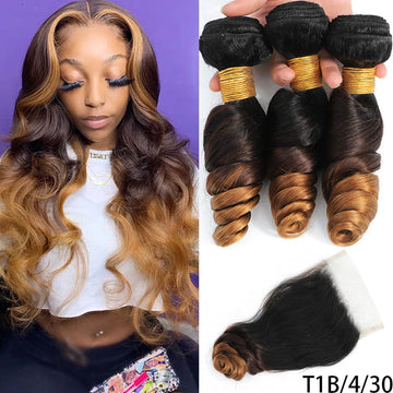 10A Loose Wave Bundles with Closure Wet and Wavy Brazilian Ocean wave 100% Human Hair 3 Bundles with 4x4 Lace Closure