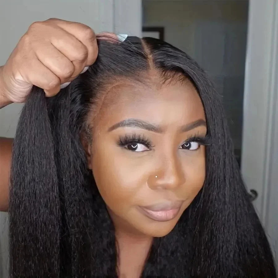 Transparent Yaki Kinky Straight Lace Front Human Hair Wigs For Women Curly 4X4 Closure Wig Pre Plucked Wig