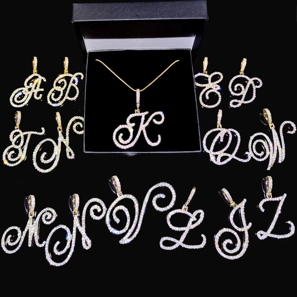 Flatfoosie New A-Z Cursive Initial Letter Name Pendant Necklace For Women Simple Rope Chain Letter Necklace Fashion Jewelry