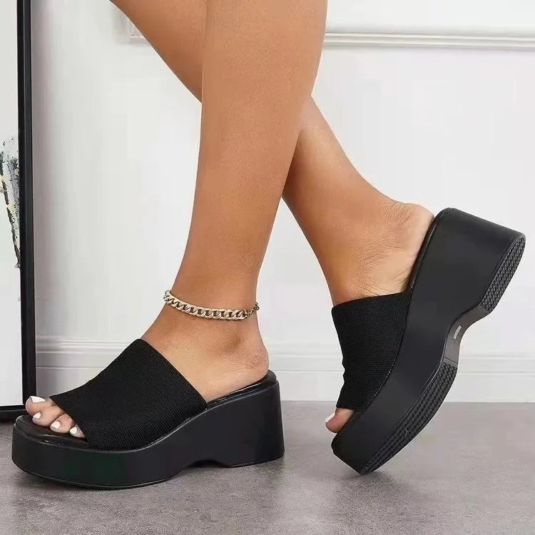 Women’s Wedge Platform Flip-Flops – Leopard Print PU Slides with Low Heel
