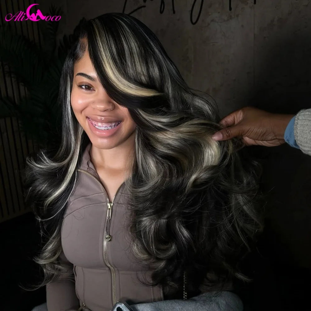 12A Blonde Highlight Wig Human Hair 13X4 13x6 Body Wave Lace Frontal Human Hair Wigs Pre plucked 180% Density