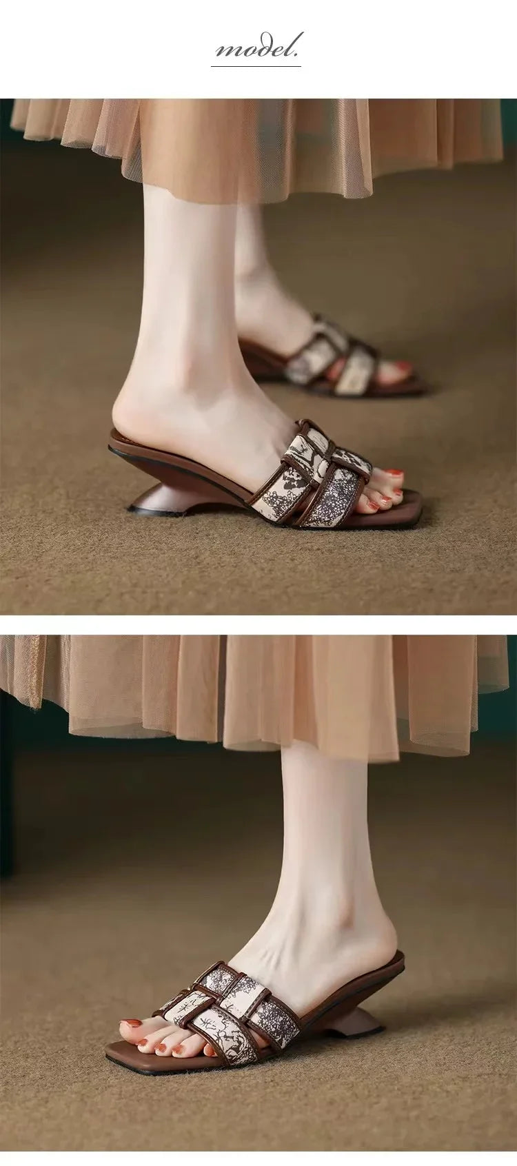 Women’s High Heel Slippers New Summer Fashion Braided Ladies Elegant Sandals Stiletto Square Toe Slip-On Comfy Casual Shoes