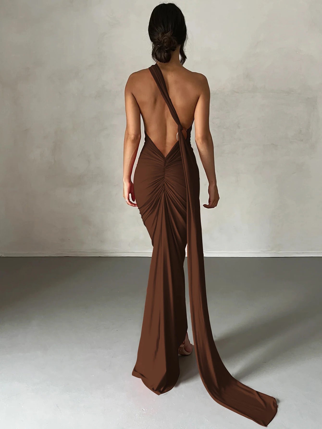 Dulzura Neon Y2K Clothes One Shoulder Sleeveless Backless Ruched Bodycon Maxi Dresses For Women Club Birthday Party Evening Prom
