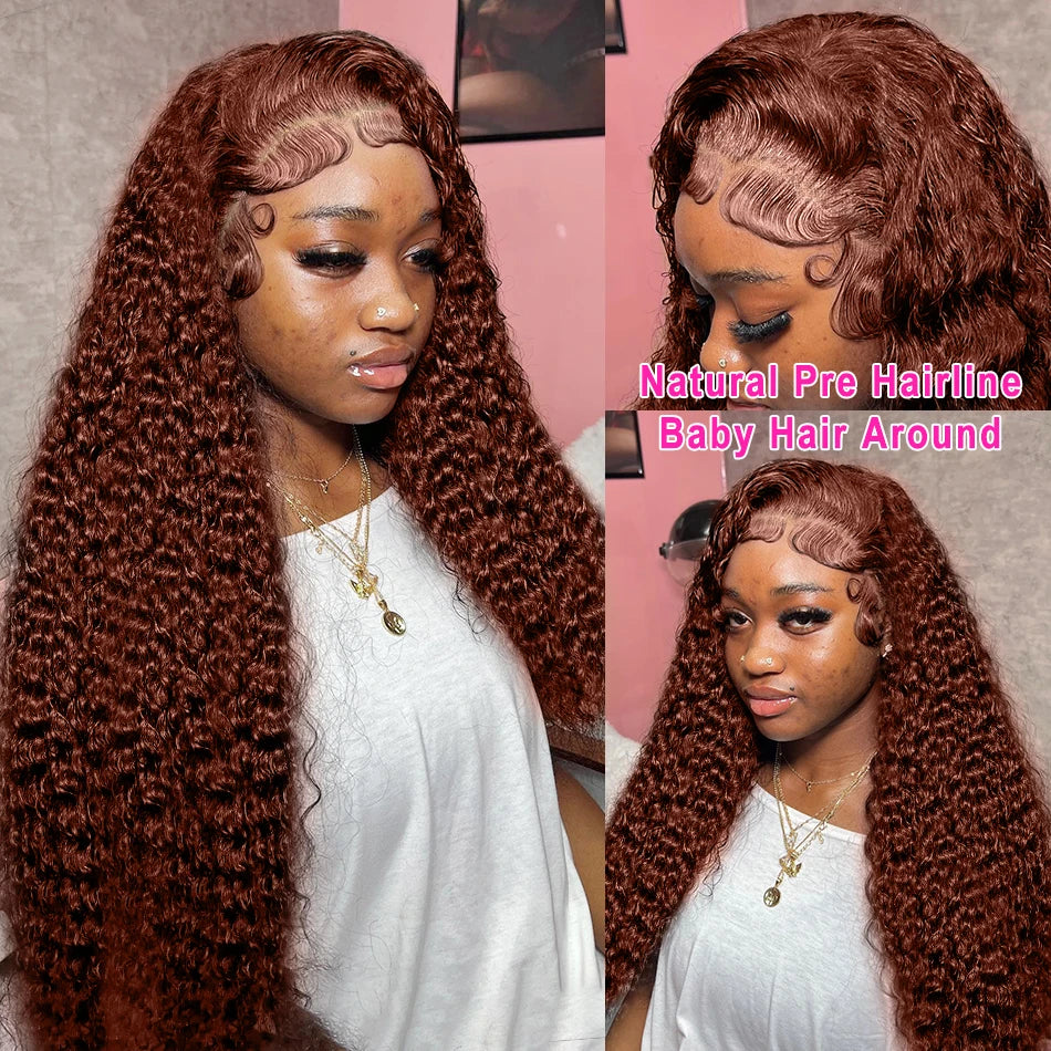 180% Reddish Brown Deep Wave 13x6 Lace Front Wigs Pre Plucked 13x4 Curly Transparent Lace Front Wigs Human Hair For Women