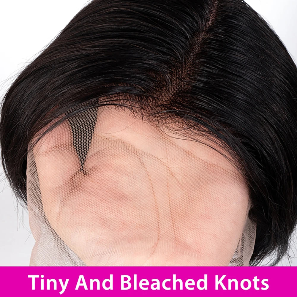 Short Pixie Cut Wigs Straight Human Hair Bob Wigs Brazilian 13*1 Transparent Lace Front Wigs For Women Natural Color