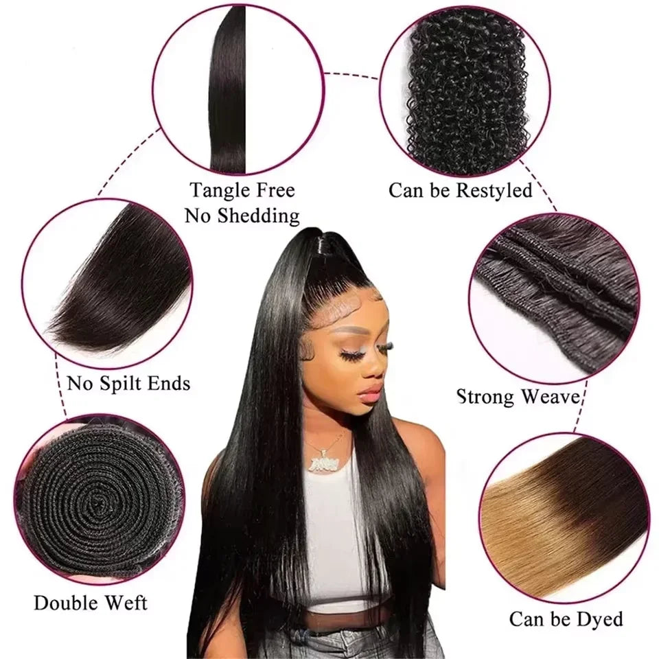 Bone Straight 100% Real Human Hair Bundles Remy Raw Hair Straight Human Hair Bundles Brazilian Hair Weave Extensions