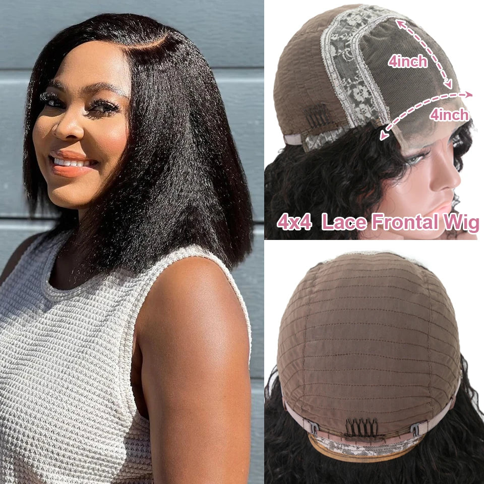 230% Kinky Straight Bob Human Hair Wigs 13x6 HD Lace Frontal Edges Curly Afro Yaki Short Hair Glueless Wigs 4x4 7x5 Closure Wigs