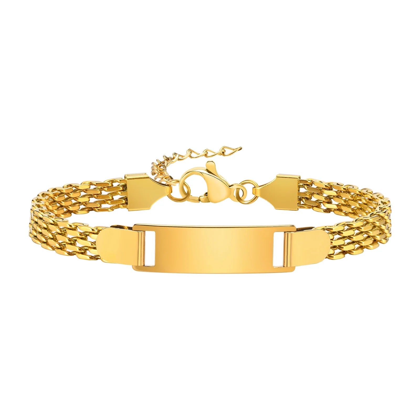 Infant Stainless Steel Crown Chain Link Baby Bear Bracelet with Free Engraving for Kids Child Birthday Gift