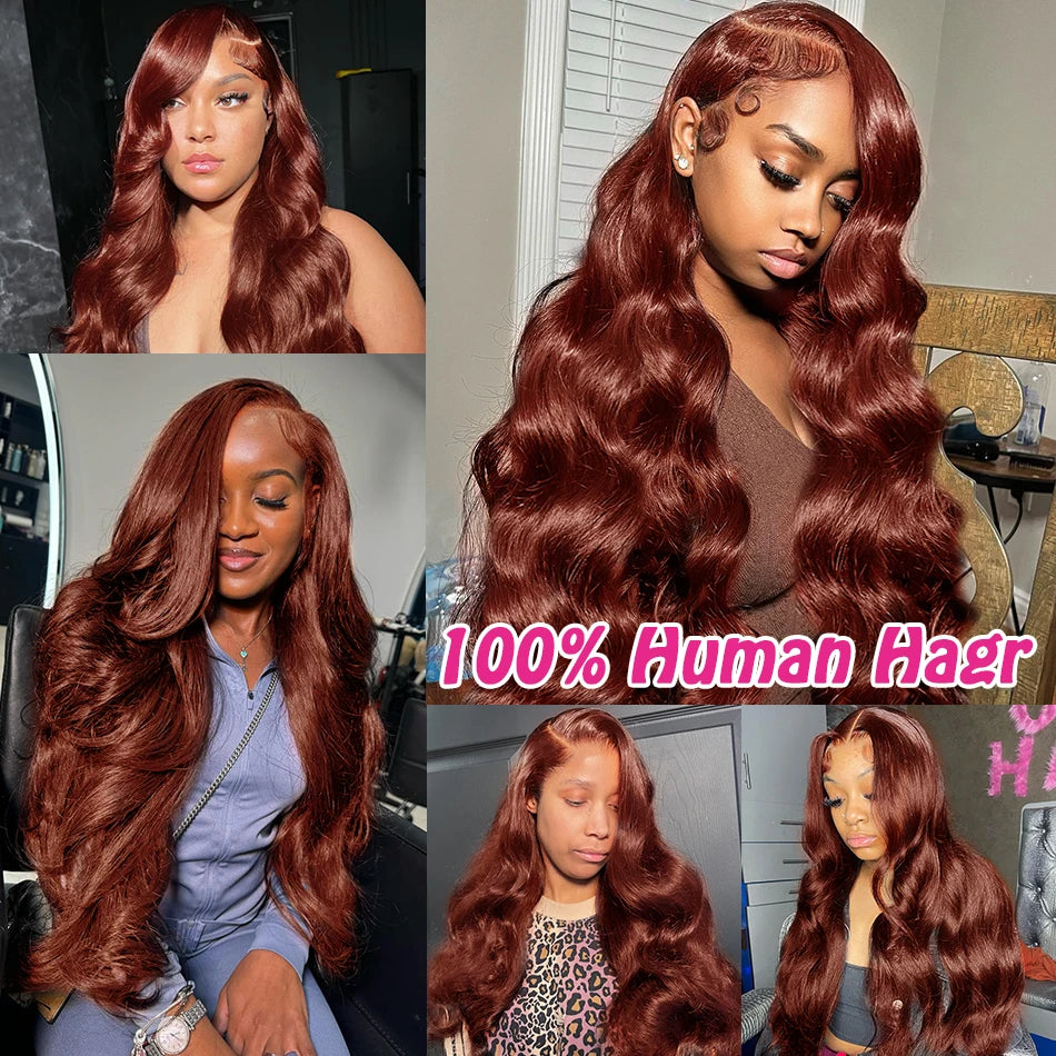 220 Density Reddish Brown 13x6 HD Lace Front Wigs Human Hair 13x4 Body Wave Colored Lace Frontal Wig 13x6 Chocolate Borwn Wig
