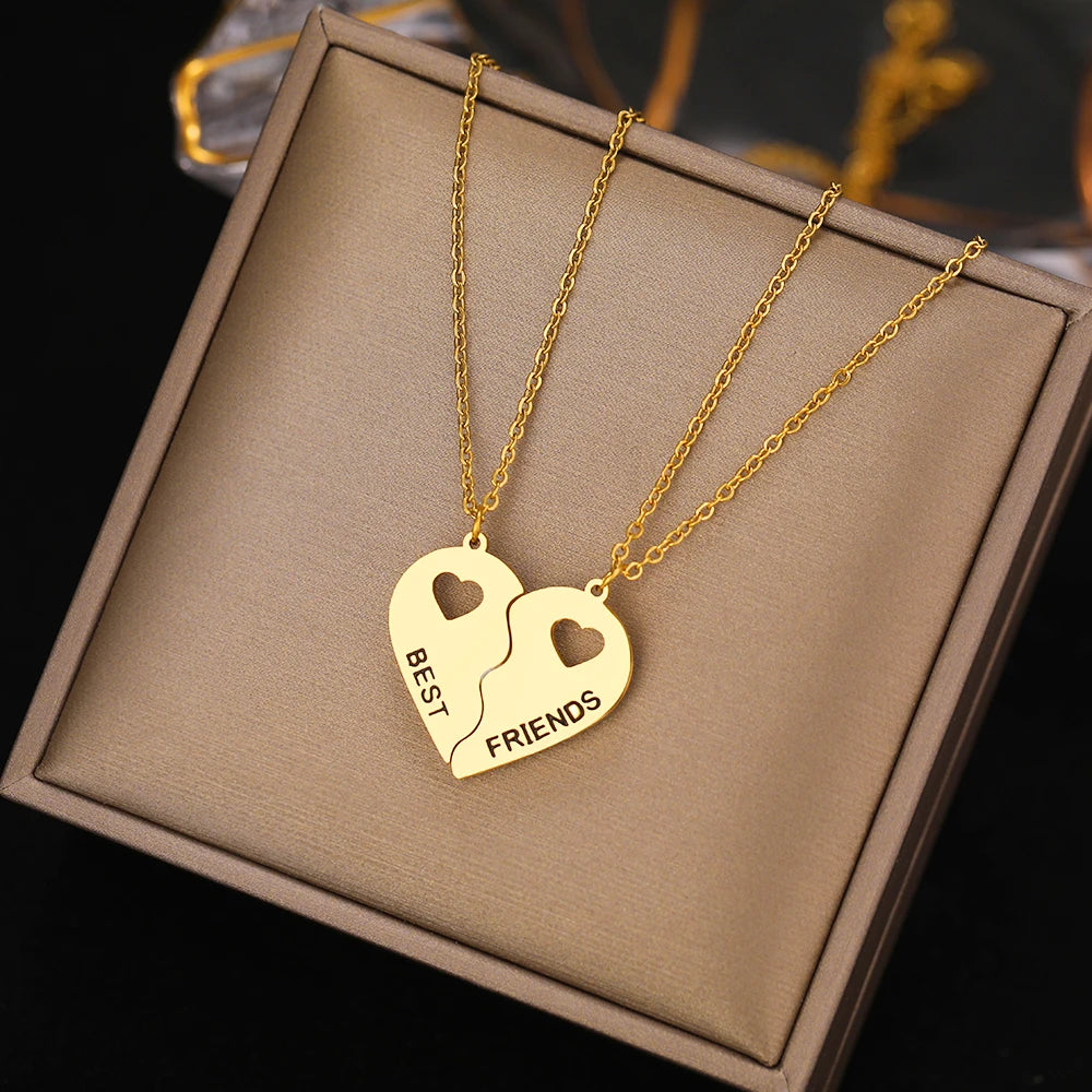 Stainless Steel Necklaces Romantic Heart Best Friends Good Friend Friendship Pendants 2 Pcs/ Set Necklace For Women Jewelry