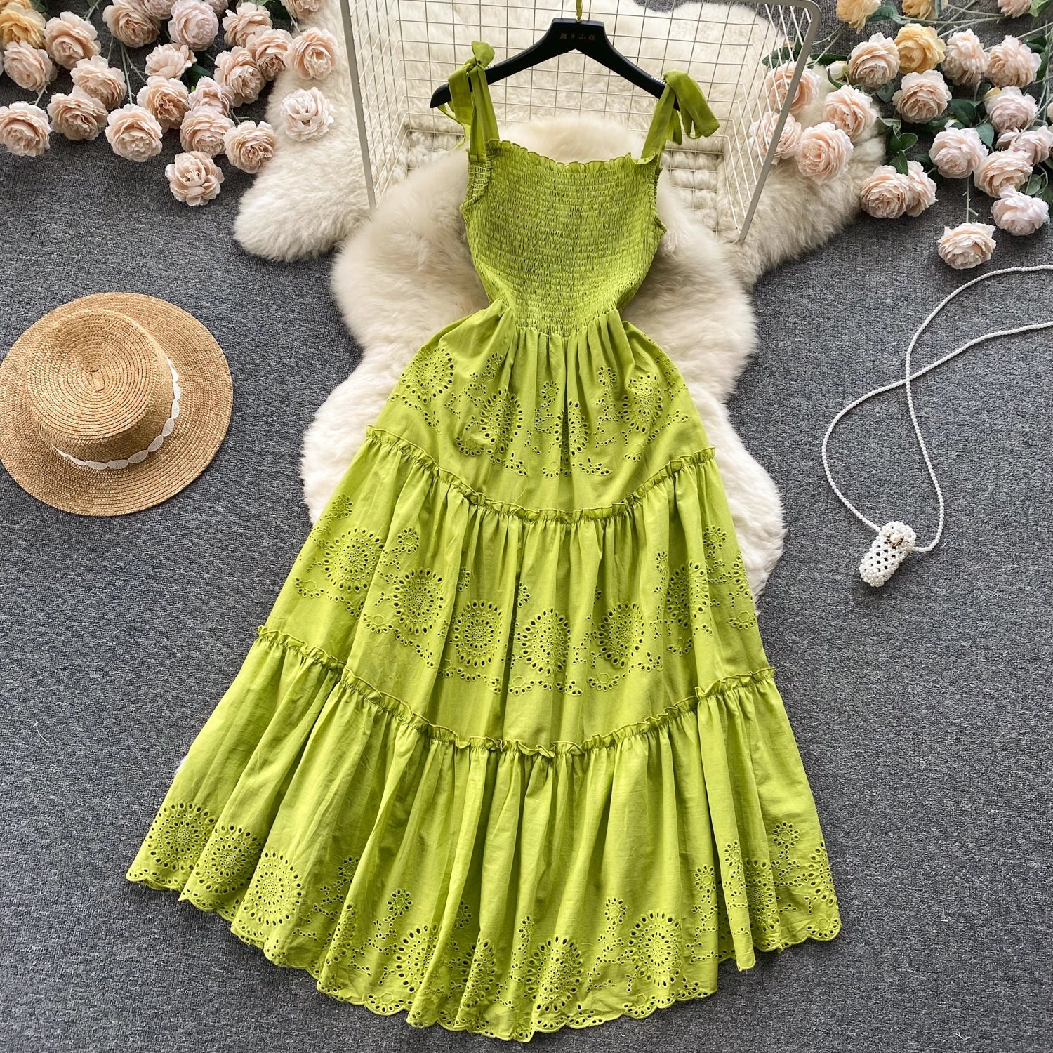 Elegant Sexy Backless High Waist embroidery Slip Dress Fairy A-line Summer Beach Vacation Slim Women Evening Party Dress