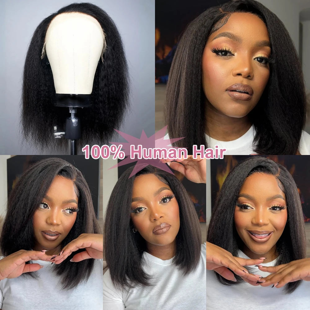 230% Kinky Straight Bob Human Hair Wigs 13x6 HD Lace Frontal Edges Curly Afro Yaki Short Hair Glueless Wigs 4x4 7x5 Closure Wigs