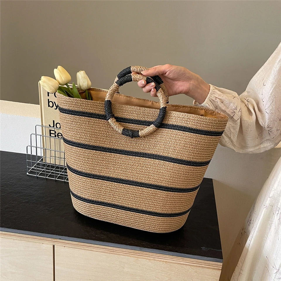 Handmade Woven Straw Beach Bag – Women’s Summer Shoulder Tote Handbag