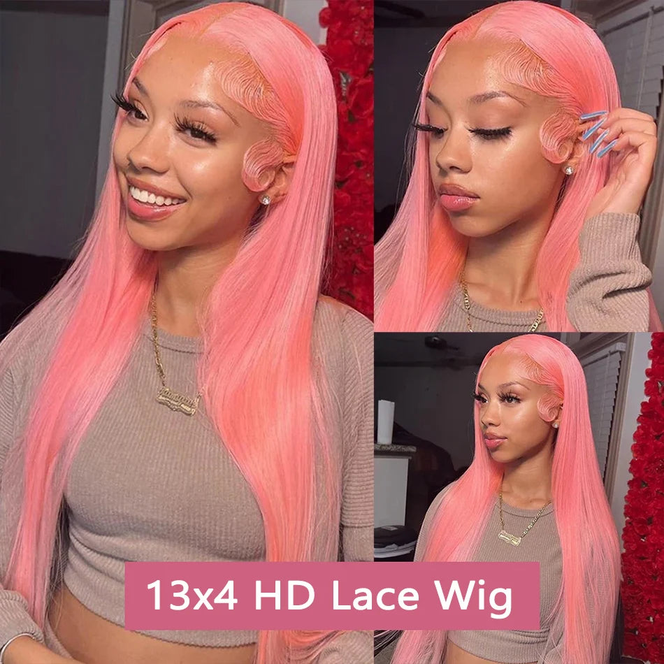 Pink Human Hair Lace Frontal Wig Brazilian 13x6 Straight Lace Front Wig Pre Plucked 613 Colored Hd Lace Frontal Wigs For Women