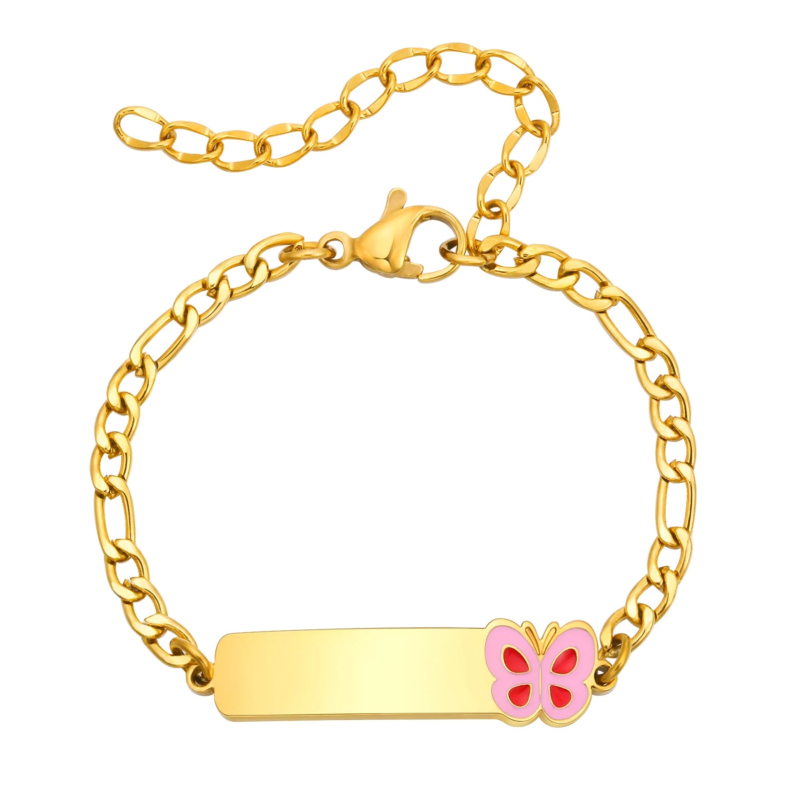 Infant Stainless Steel Crown Chain Link Baby Bear Bracelet with Free Engraving for Kids Child Birthday Gift