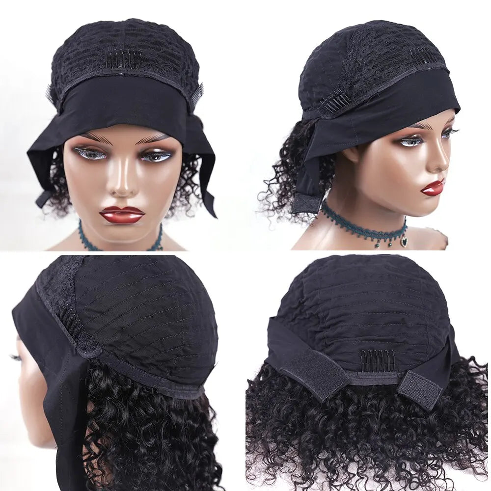 Brazilian Kinky Curly Headband Wig – Short Bob Human Hair, 180% Density Glueless Wear & Go Wig for Women