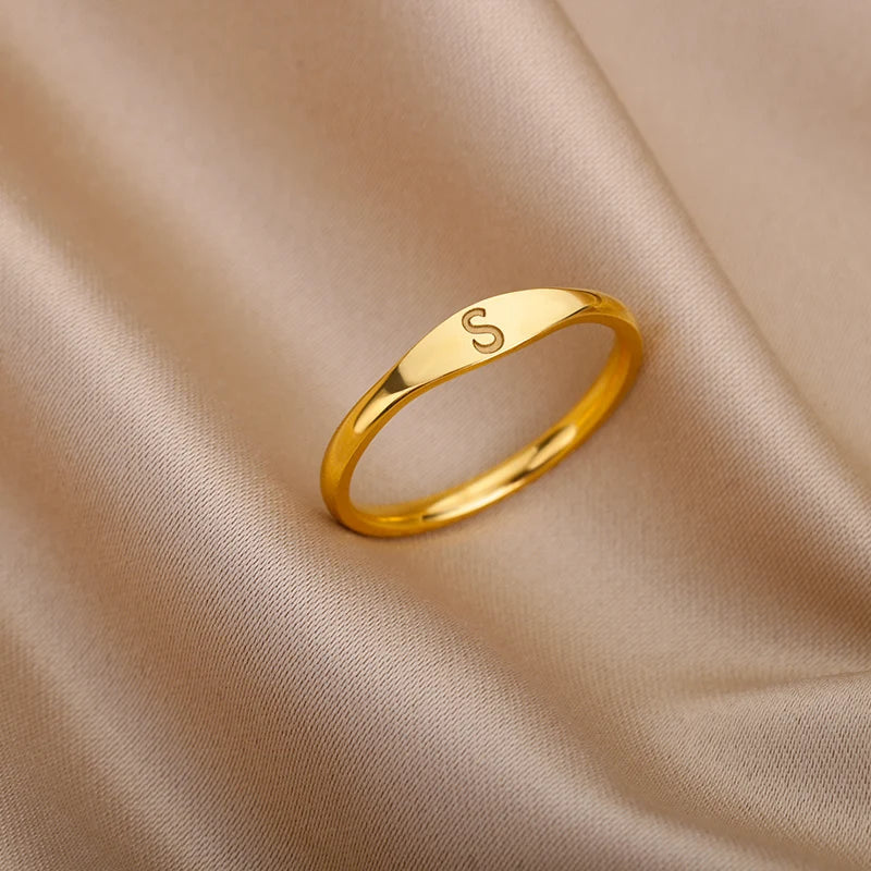 Tiny Initial Letter Rings For Women Fashion A-Z Letter Finger Stainless Steel Ring Aesthetic Wedding Jewelry Gift bijoux femme