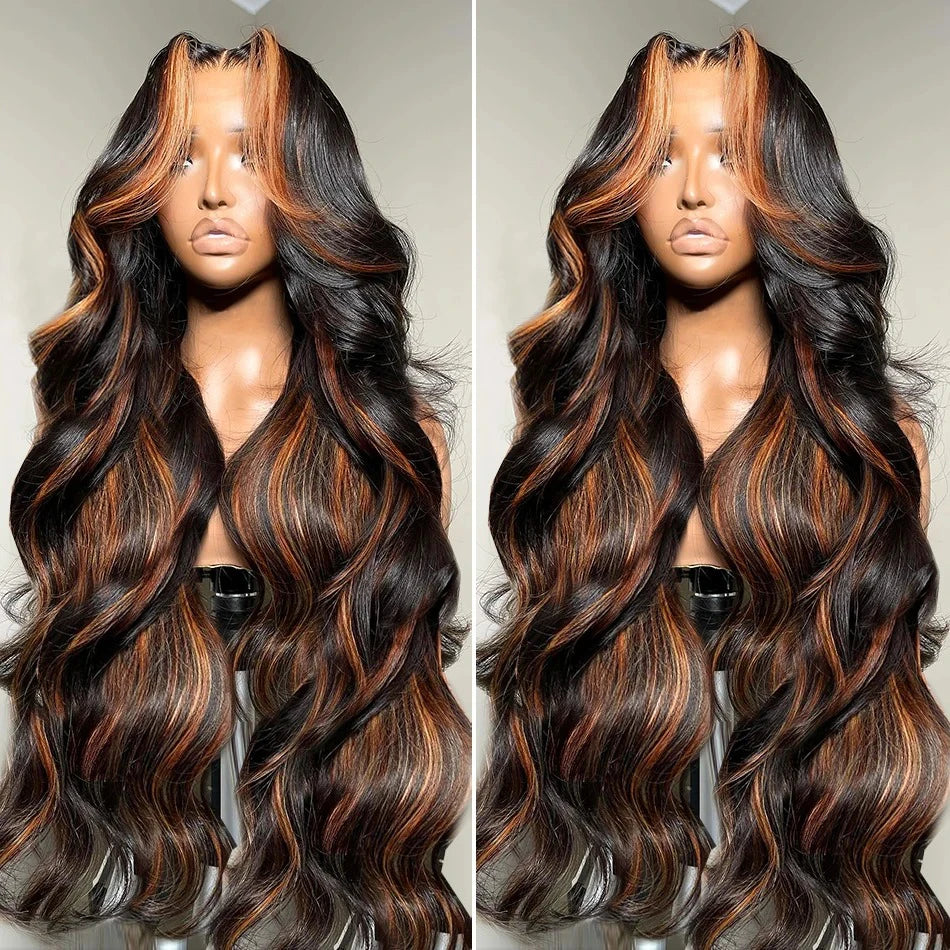 Linktowig Ombre Highlight 13x6 HD Lace Frontal Wigs Human Hair 30 Inch Body Wave 1B/30 Black Brown Brazilian 13x4 Lace Front Wig