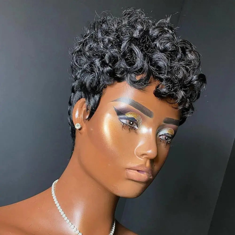 hort Pixie Wigs for Black Women Short Black Curly Pixie Wigs Synthetic Hair Wigs for Black Women Natural Wavy Black Pixie Cut