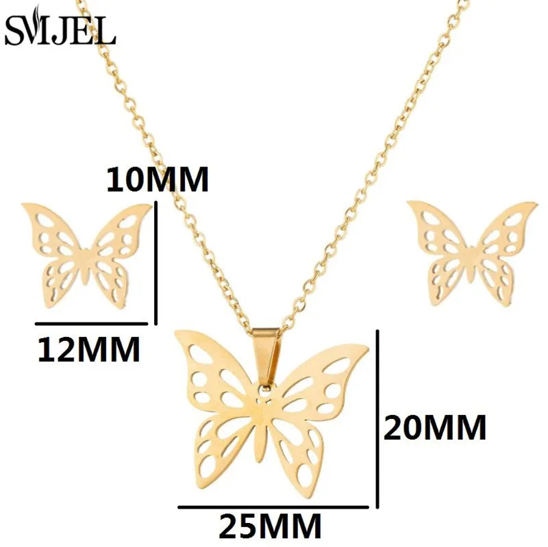 Korea Style Stainless Steel Butterfly Jewelry Sets for Women Cartoon Bee Insect Pendant Necklace Girls Summer Beach Wedding