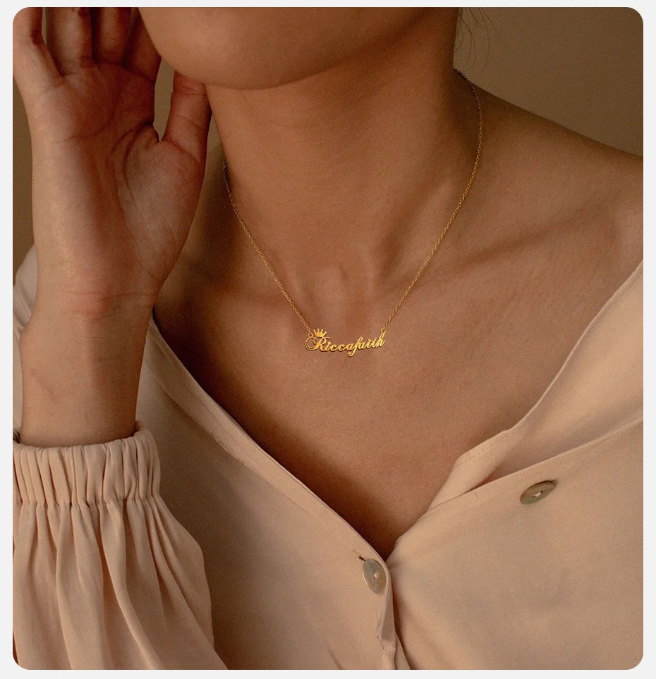 Vnox Custom Name Necklaces for Girls Boys, Stainless Steel Personalized Baby Nameplate Chokers Collar Gift Jewelry