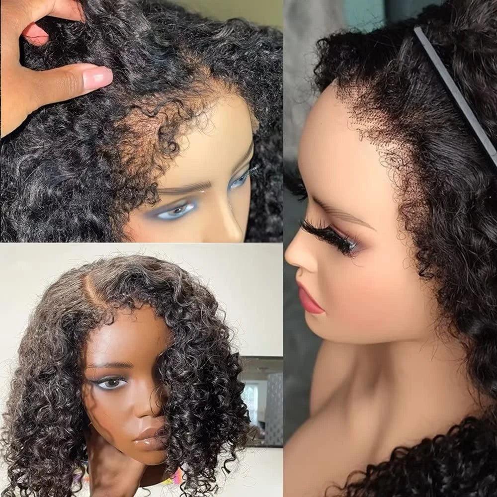 Short Bob Kinky Curly Human Hair Wig – 4C Edges Lace Front & 4x4 Closure, Transparent Lace Natural Hairline (100% Remy)