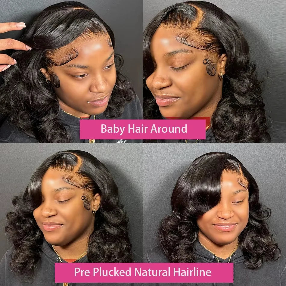 Body Wave Short Bob Wig 13x4 Lace Frontal Human Hair Wigs 4x4 Lace Closure Wig Brazilian Virgin Hair Natural Black For Women