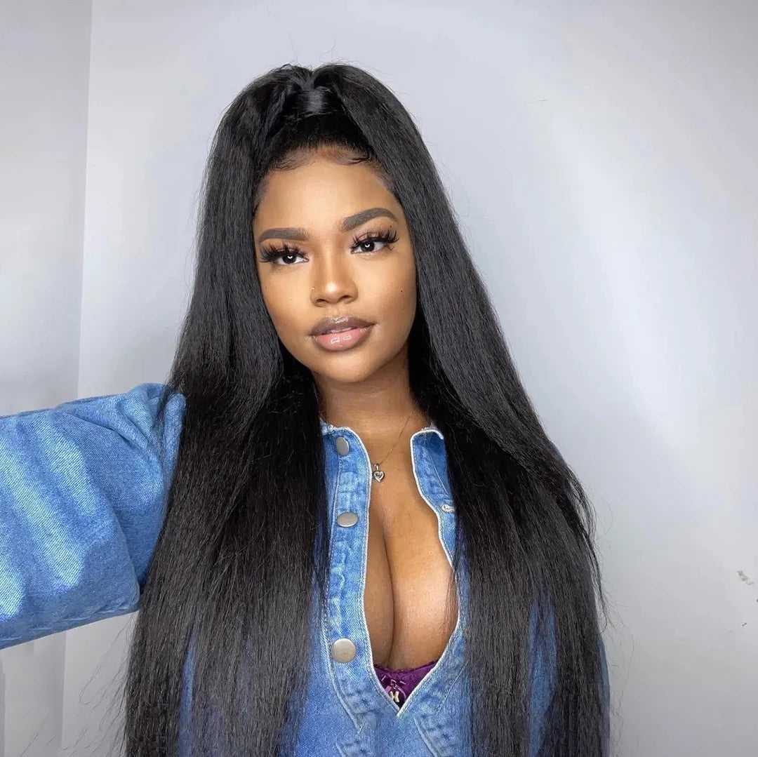 Kinky Straight Human Hair Wigs For Women 180 Density 13x4 Hd Lace Frontal Wigs Yaki Straight Glueless Lace Front Human Hair Wigs