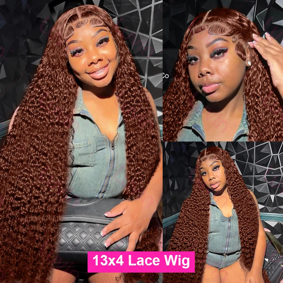 180% Reddish Brown Deep Wave 13x6 Lace Front Wigs Pre Plucked 13x4 Curly Transparent Lace Front Wigs Human Hair For Women